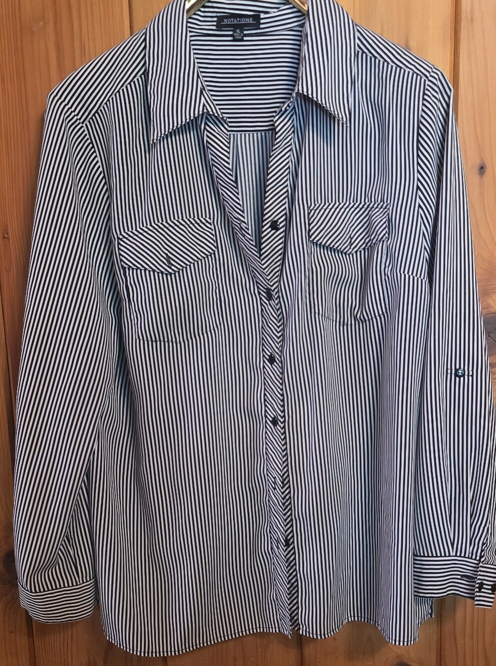Notations Black and White Striped Top‎
